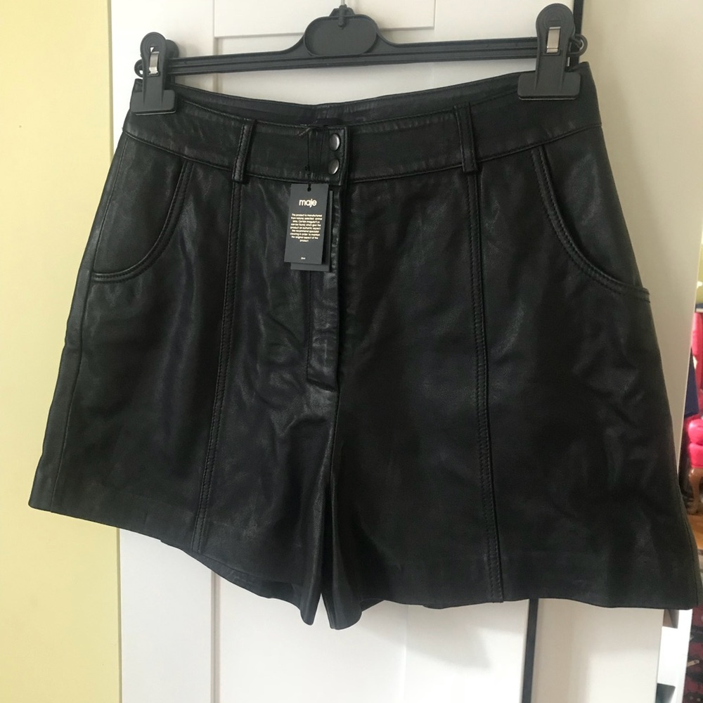 Maje Black Leather Shorts